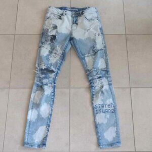 Crysp Denim | Men's Moto Distressed Skinny Jeans with New York Graphics